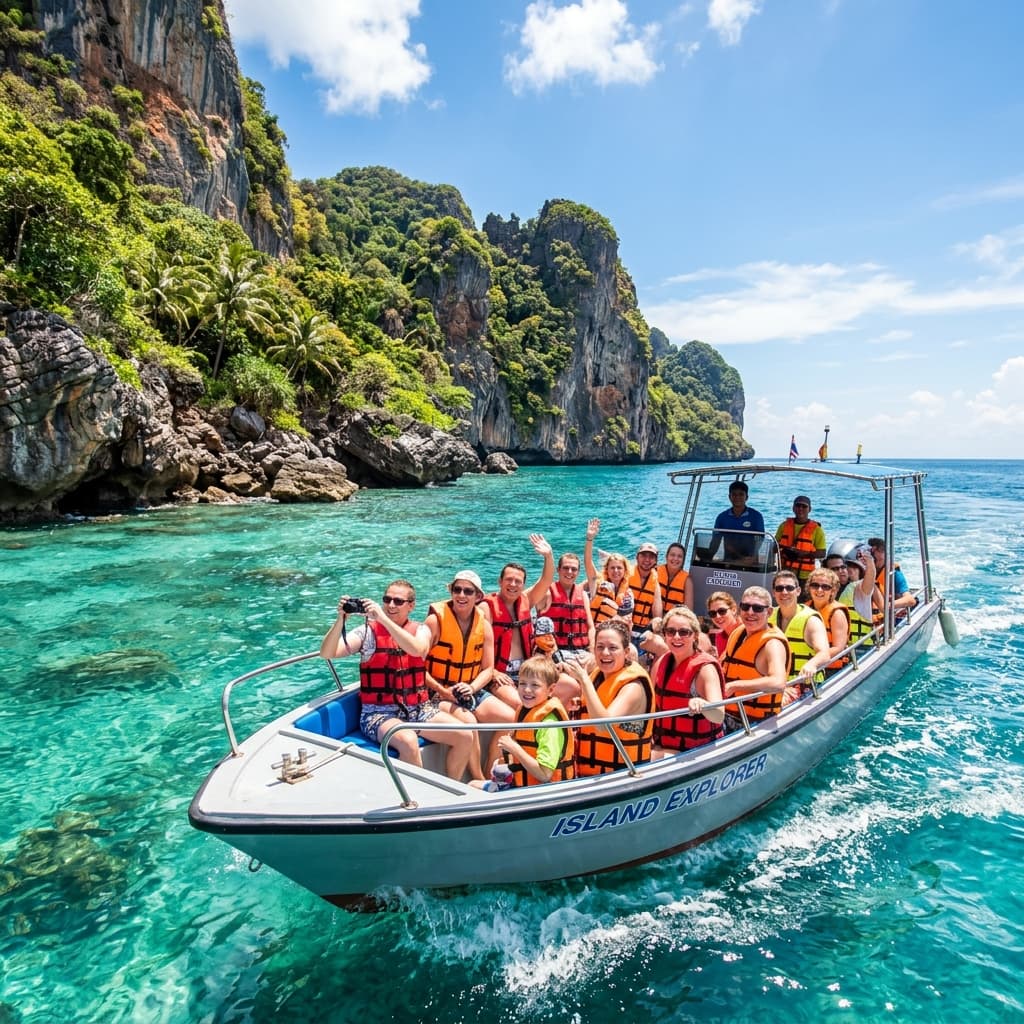 Aqua Ride tourist boat filled with passengers at sea